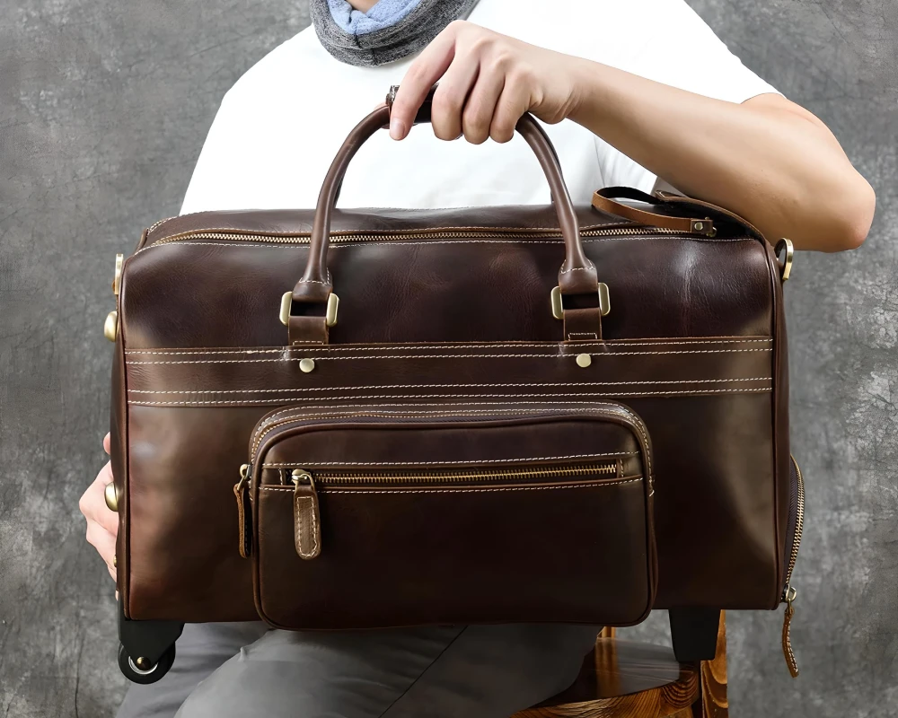 leather carry on duffel bag